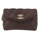 CHANEL Matelasse Waist bag Lamb Skin Brown Gold CC Auth bs33252-13