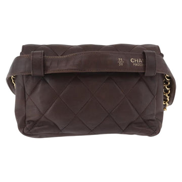 CHANEL Matelasse Waist bag Lamb Skin Brown Gold CC Auth bs33252 - 0