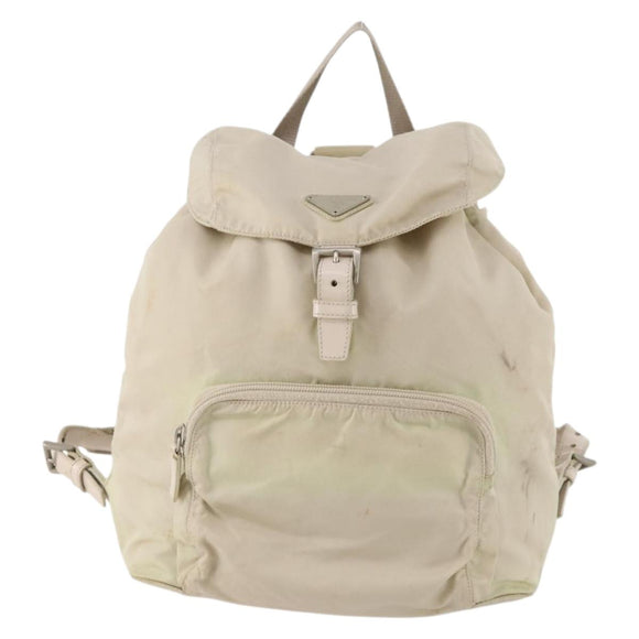 PRADA Backpack Nylon White Silver Auth bs33253