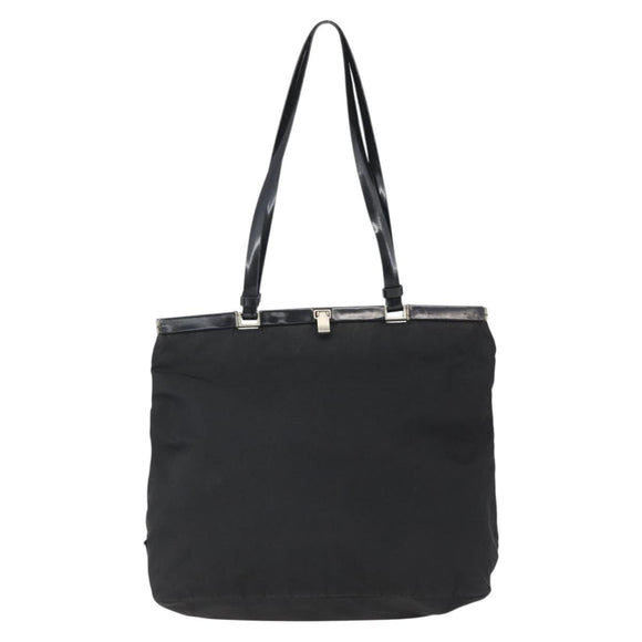 PRADA Tote Bag Nylon Black Silver Auth bs33254