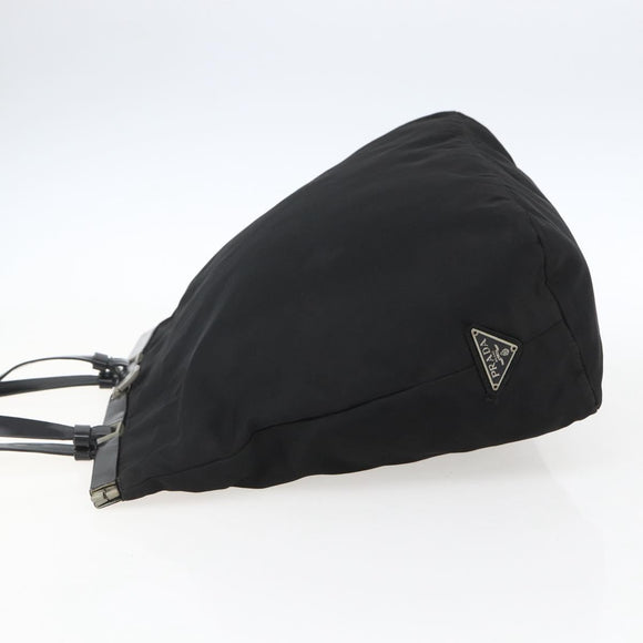 PRADA Tote Bag Nylon Black Silver Auth bs33254