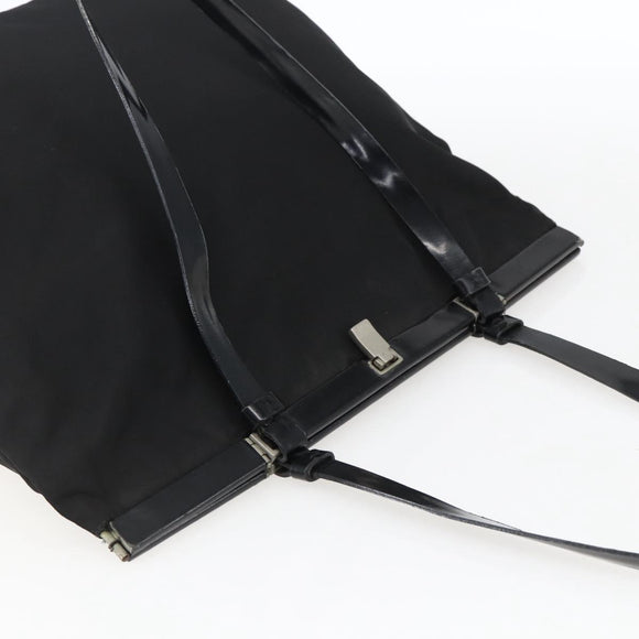 PRADA Tote Bag Nylon Black Silver Auth bs33254