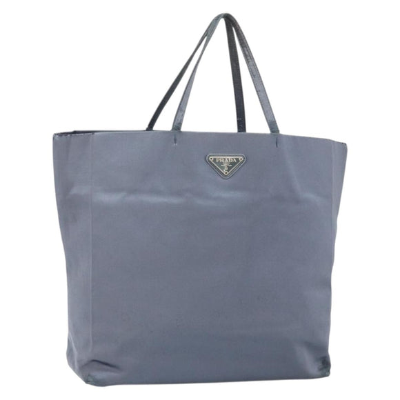 PRADA Tote Bag Satin Blue Silver Auth bs33255