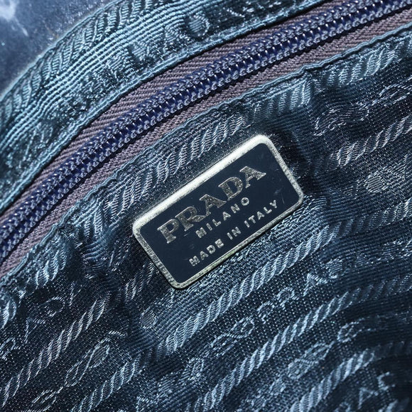 PRADA Tote Bag Satin Blue Silver Auth bs33255