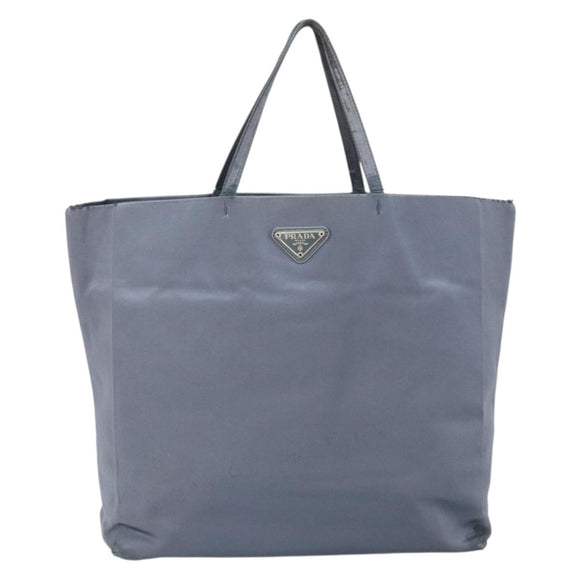 PRADA Tote Bag Satin Blue Silver Auth bs33255