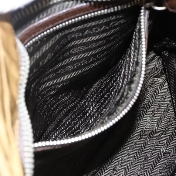 PRADA Shoulder Bag Nylon Beige Silver Auth bs33257