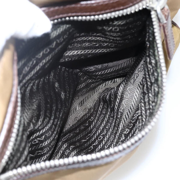 PRADA Shoulder Bag Nylon Beige Silver Auth bs33257