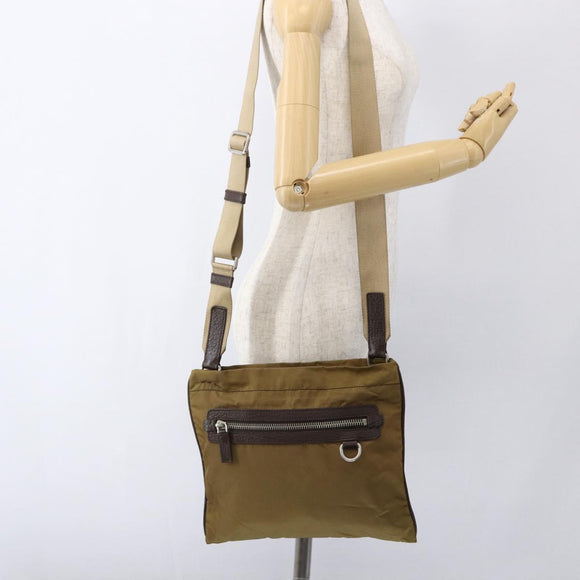 PRADA Shoulder Bag Nylon Beige Silver Auth bs33257