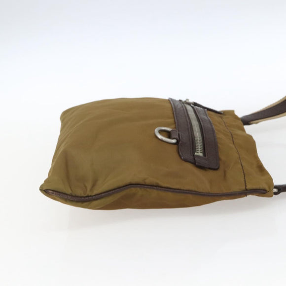 PRADA Shoulder Bag Nylon Beige Silver Auth bs33257