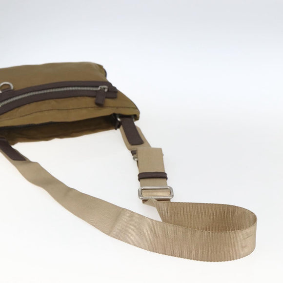 PRADA Shoulder Bag Nylon Beige Silver Auth bs33257