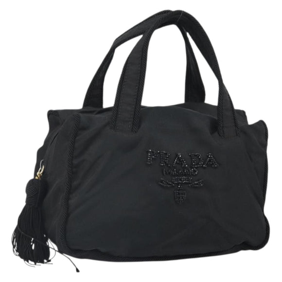 PRADA Hand Bag Nylon Black Gold Auth bs33258