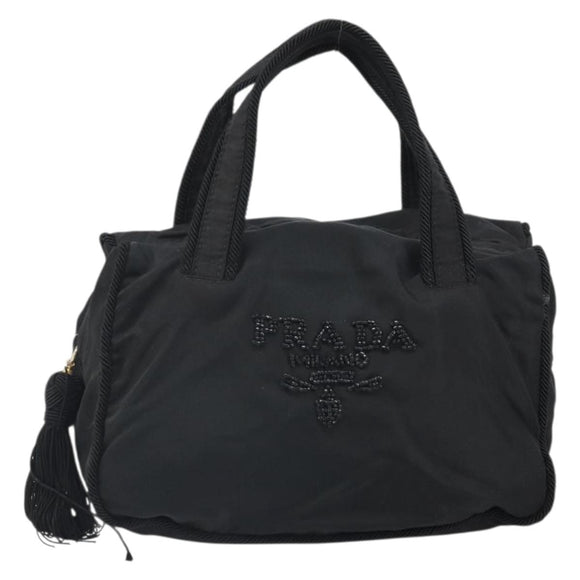 PRADA Hand Bag Nylon Black Gold Auth bs33258