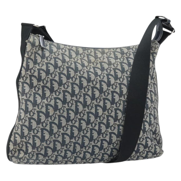 Christian Dior Trotter Canvas Shoulder Bag Navy Silver Auth bs33269