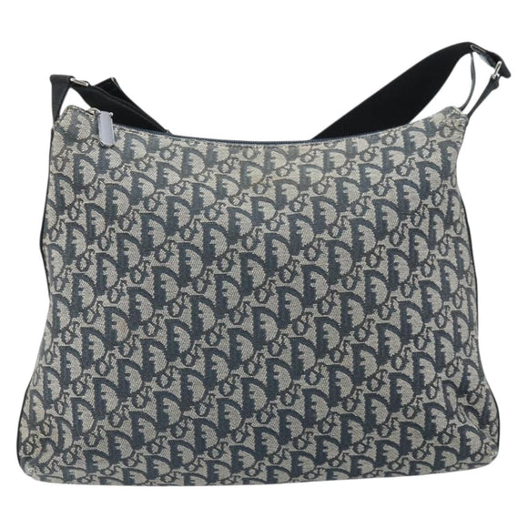 Christian Dior Trotter Canvas Shoulder Bag Navy Silver Auth bs33269