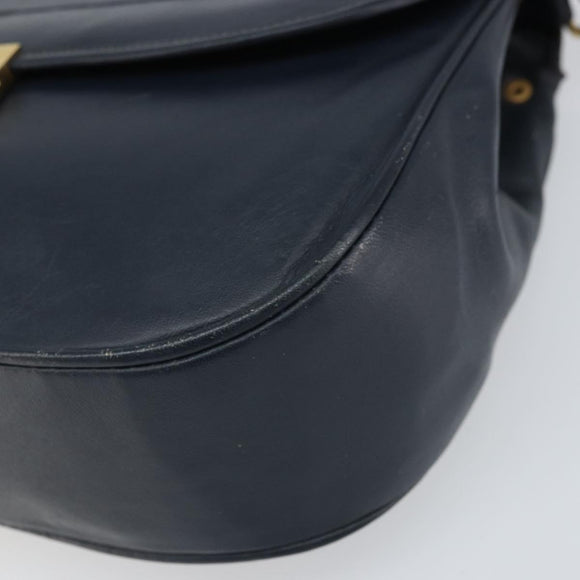 Christian Dior Shoulder Bag Leather Navy Gold Auth bs33272