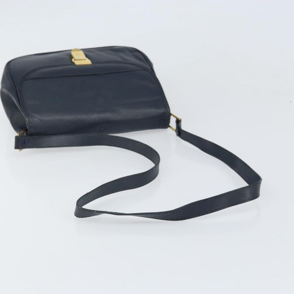 Christian Dior Shoulder Bag Leather Navy Gold Auth bs33272