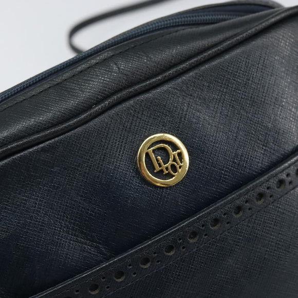 Christian Dior Shoulder Bag Leather Navy Gold Auth bs33276