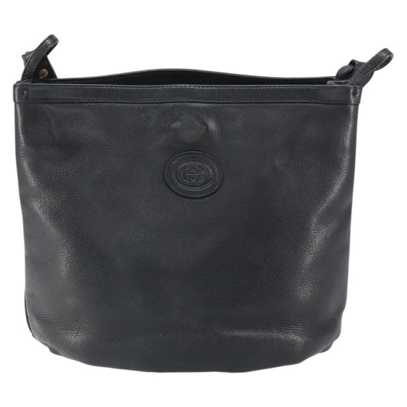 GUCCI Shoulder Bag Leather Black Gold Auth bs33277