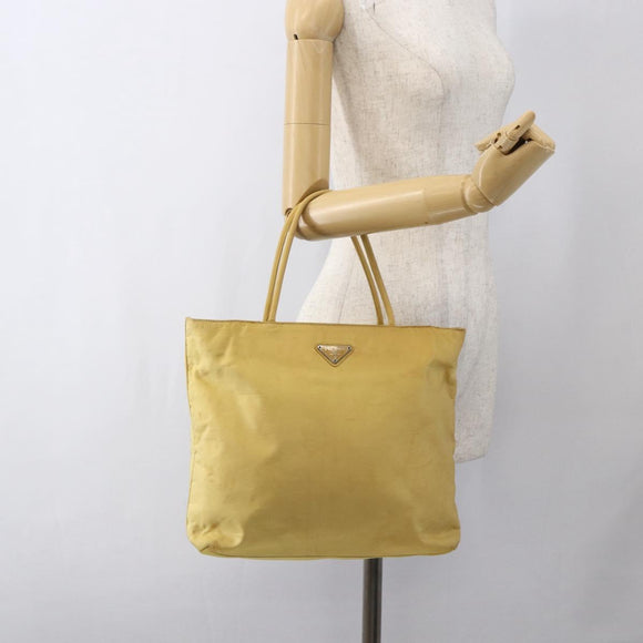 PRADA Hand Bag Nylon Yellow Silver Auth bs33282