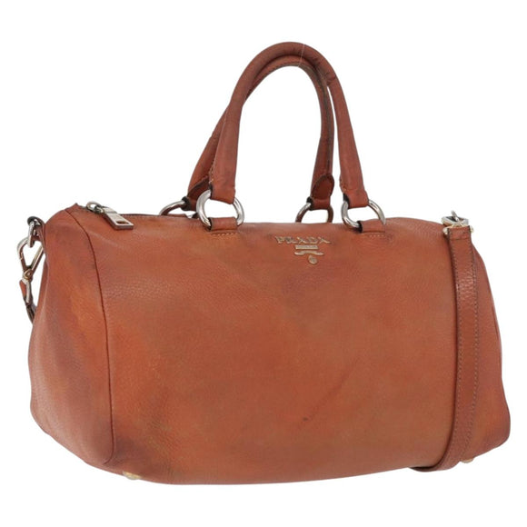 PRADA Hand Bag Leather 2way Orange Silver Auth bs33283