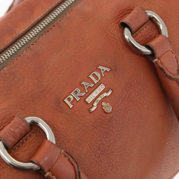 PRADA Hand Bag Leather 2way Orange Silver Auth bs33283