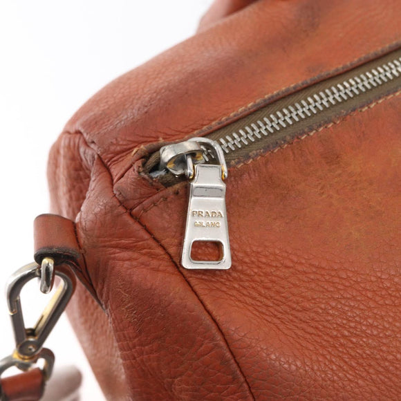 PRADA Hand Bag Leather 2way Orange Silver Auth bs33283