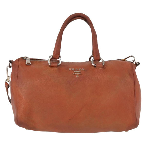 PRADA Hand Bag Leather 2way Orange Silver Auth bs33283