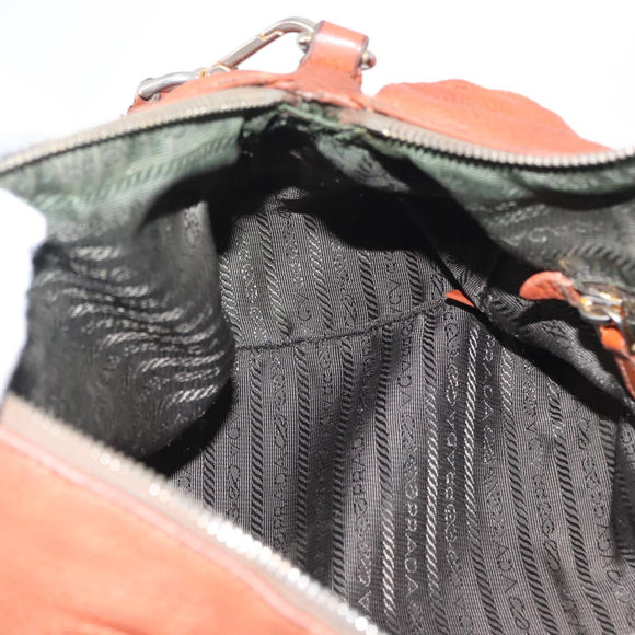 PRADA Hand Bag Leather 2way Orange Silver Auth bs33283