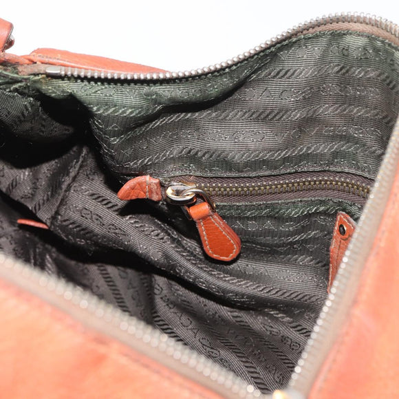 PRADA Hand Bag Leather 2way Orange Silver Auth bs33283
