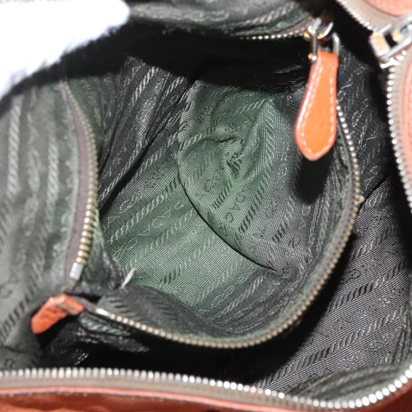 PRADA Hand Bag Leather 2way Orange Silver Auth bs33283
