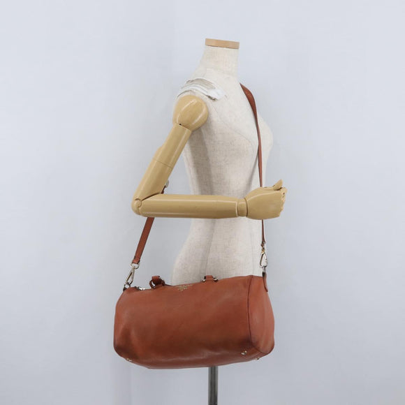 PRADA Hand Bag Leather 2way Orange Silver Auth bs33283