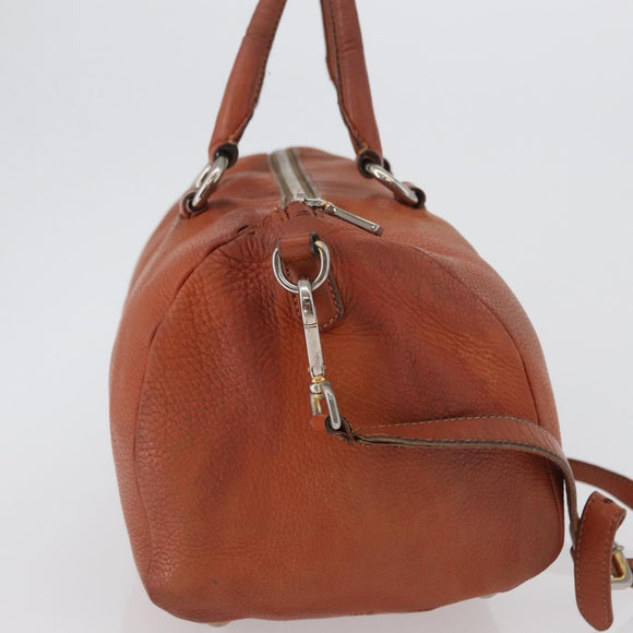 PRADA Hand Bag Leather 2way Orange Silver Auth bs33283