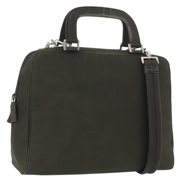 PRADA Hand Bag Nylon 2way Khaki Silver Auth bs33285