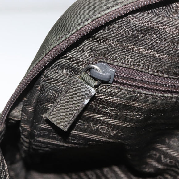 PRADA Hand Bag Nylon 2way Khaki Silver Auth bs33285
