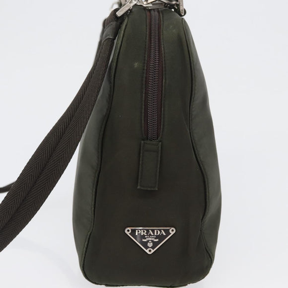 PRADA Hand Bag Nylon 2way Khaki Silver Auth bs33285