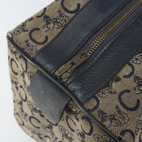 CELINE C Macadam Canvas Hand Bag Navy Gold Auth bs33286