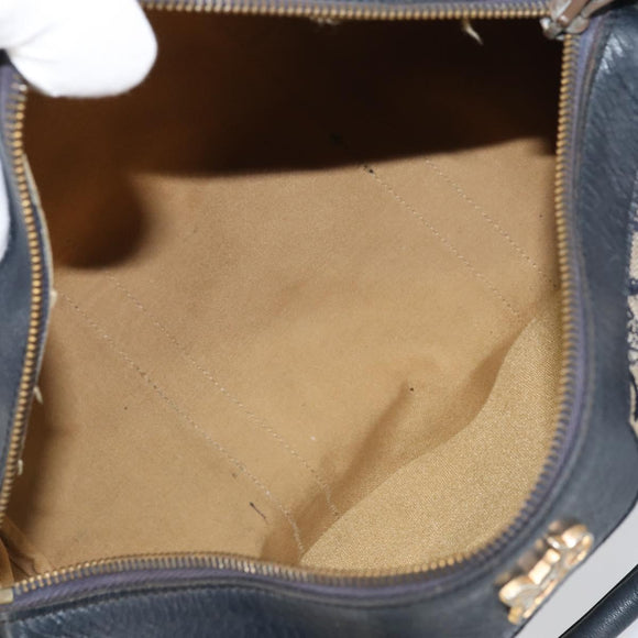 CELINE C Macadam Canvas Hand Bag Navy Gold Auth bs33286