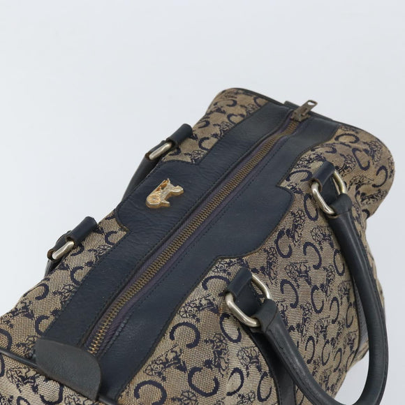 CELINE C Macadam Canvas Hand Bag Navy Gold Auth bs33286