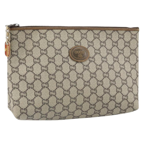 GUCCI GG Plus Supreme Clutch Bag PVC Beige Gold Auth bs33292