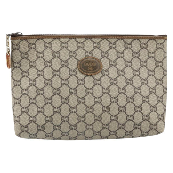 GUCCI GG Plus Supreme Clutch Bag PVC Beige Gold Auth bs33292