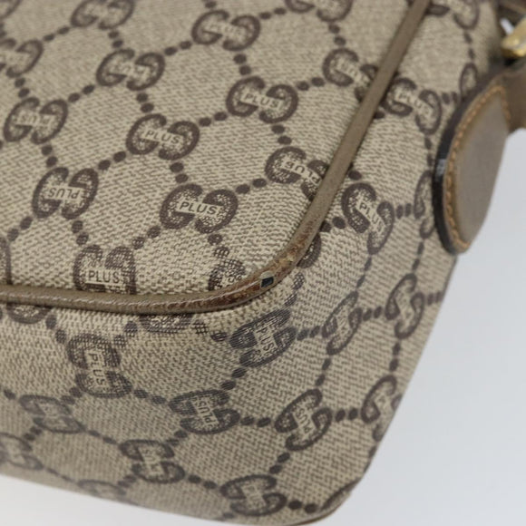 GUCCI GG Plus Supreme Shoulder Bag PVC Beige Gold Auth bs33293