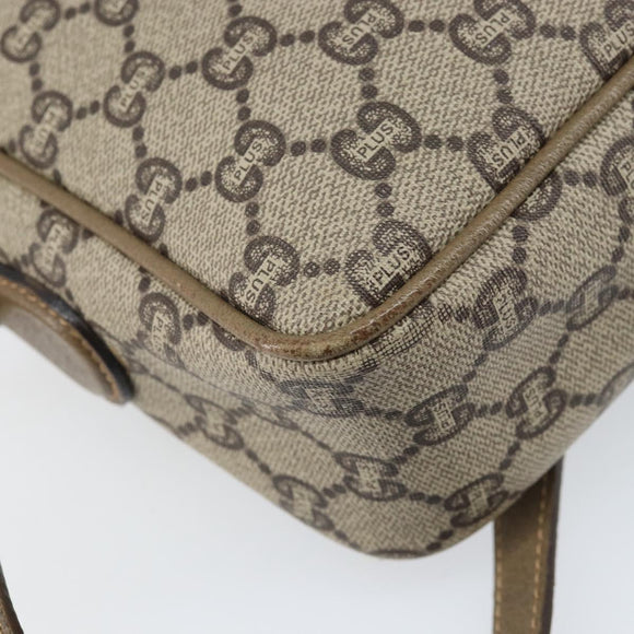 GUCCI GG Plus Supreme Shoulder Bag PVC Beige Gold Auth bs33293