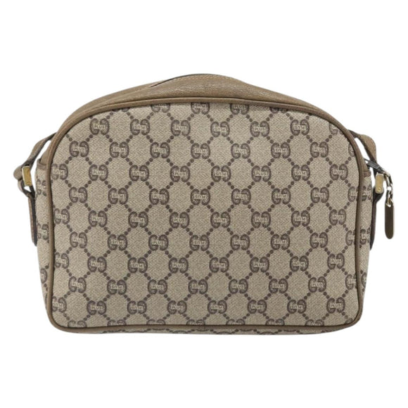GUCCI GG Plus Supreme Shoulder Bag PVC Beige Gold Auth bs33293