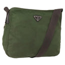 PRADA Shoulder Bag Nylon Khaki Silver Auth bs33303-1