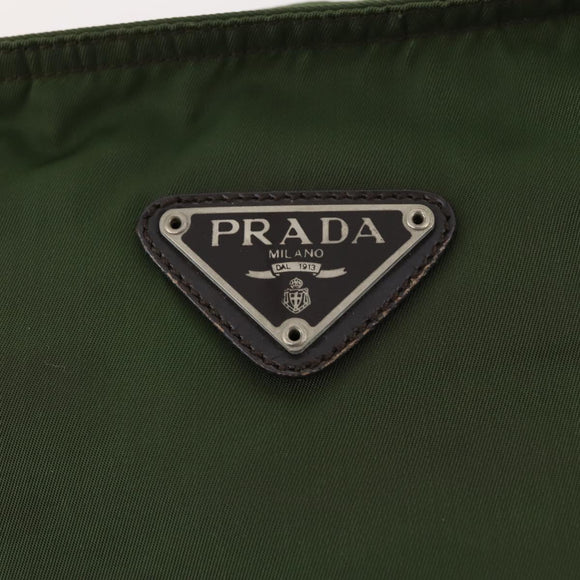 PRADA Shoulder Bag Nylon Khaki Silver Auth bs33303
