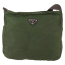 PRADA Shoulder Bag Nylon Khaki Silver Auth bs33303-13