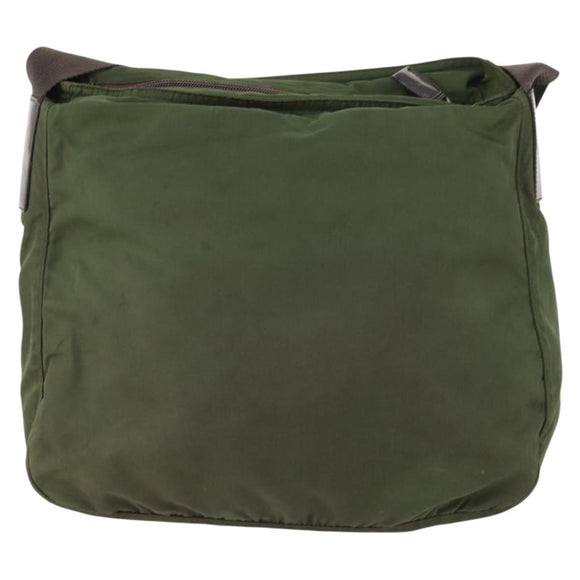 PRADA Shoulder Bag Nylon Khaki Silver Auth bs33303