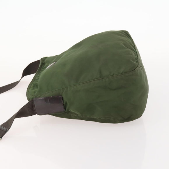 PRADA Shoulder Bag Nylon Khaki Silver Auth bs33303