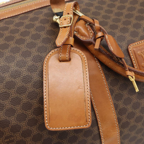 CELINE Macadam Canvas Boston Bag PVC Leather Brown Gold Auth bs33306