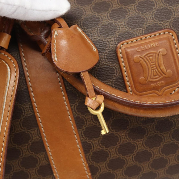 CELINE Macadam Canvas Boston Bag PVC Leather Brown Gold Auth bs33306
